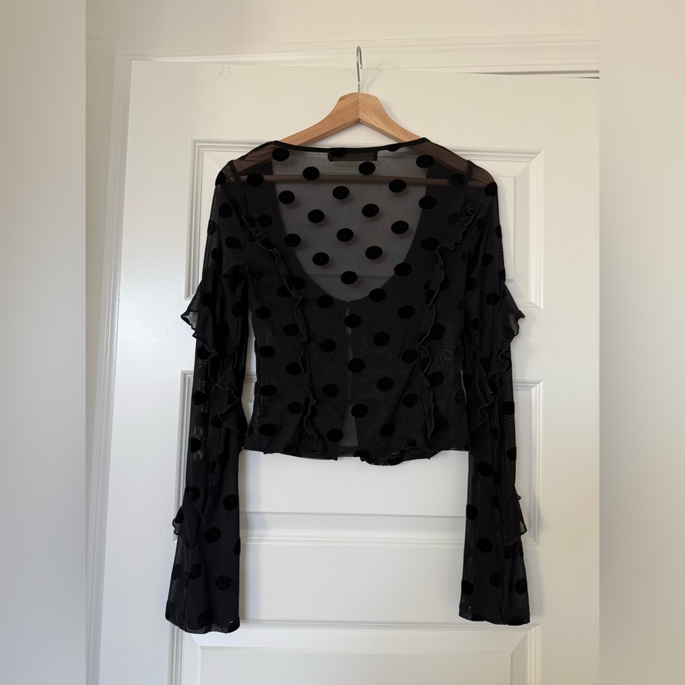 House of Harlow x REVOLVE Eugenia sheer black polka dot top size small - Picture 5 of 10